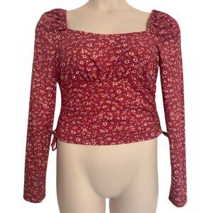 All in favor Cropped Rushed Floral Top Size XL Nordstroms Shirt Pink NWT